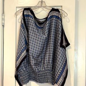 Max Studio Blue Asymmetrical Blouse with Relaxed Fit